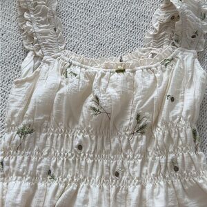 Misa Los Angeles Cream Blouse with Green Embroidery